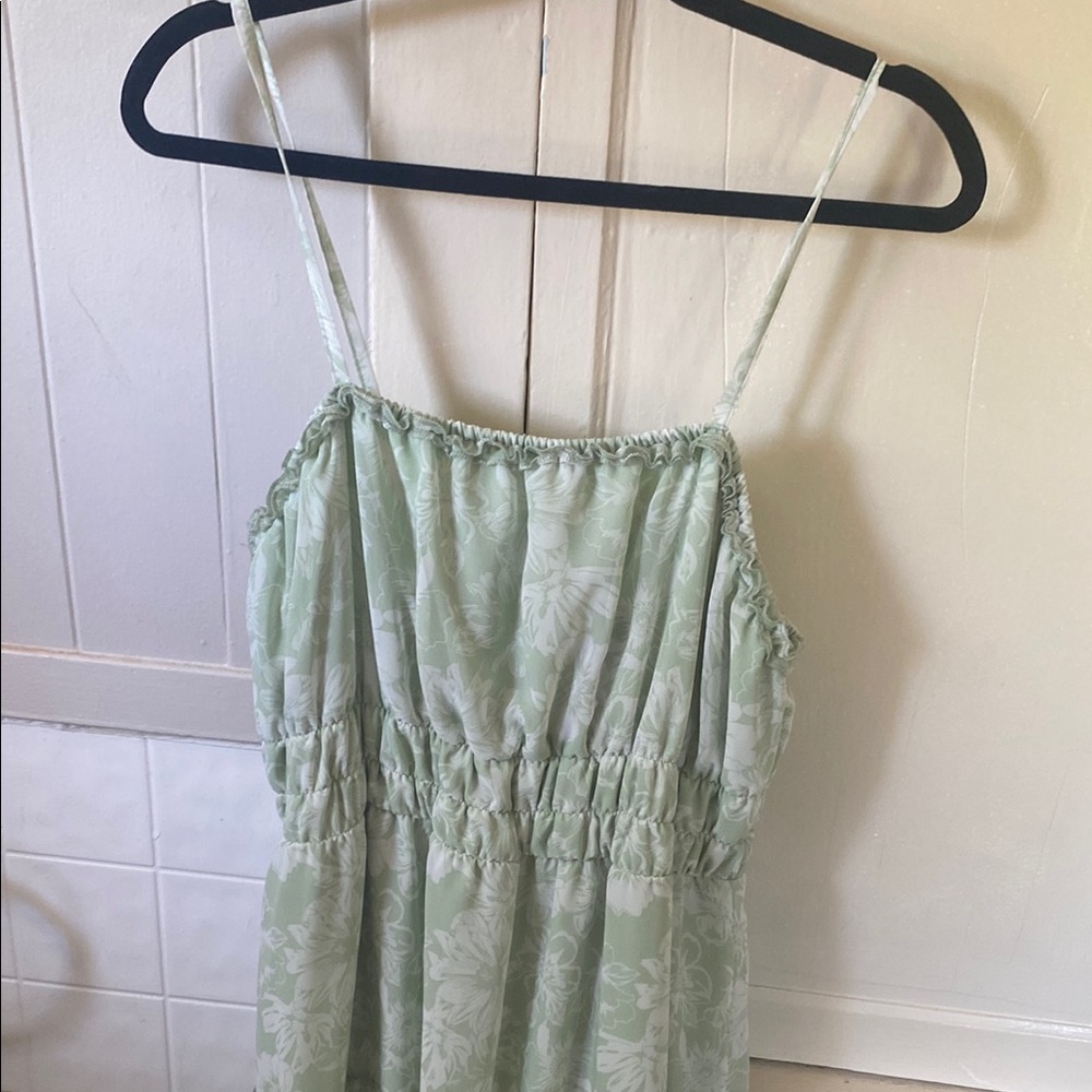 Light Green Floral Spaghetti Strap Dress